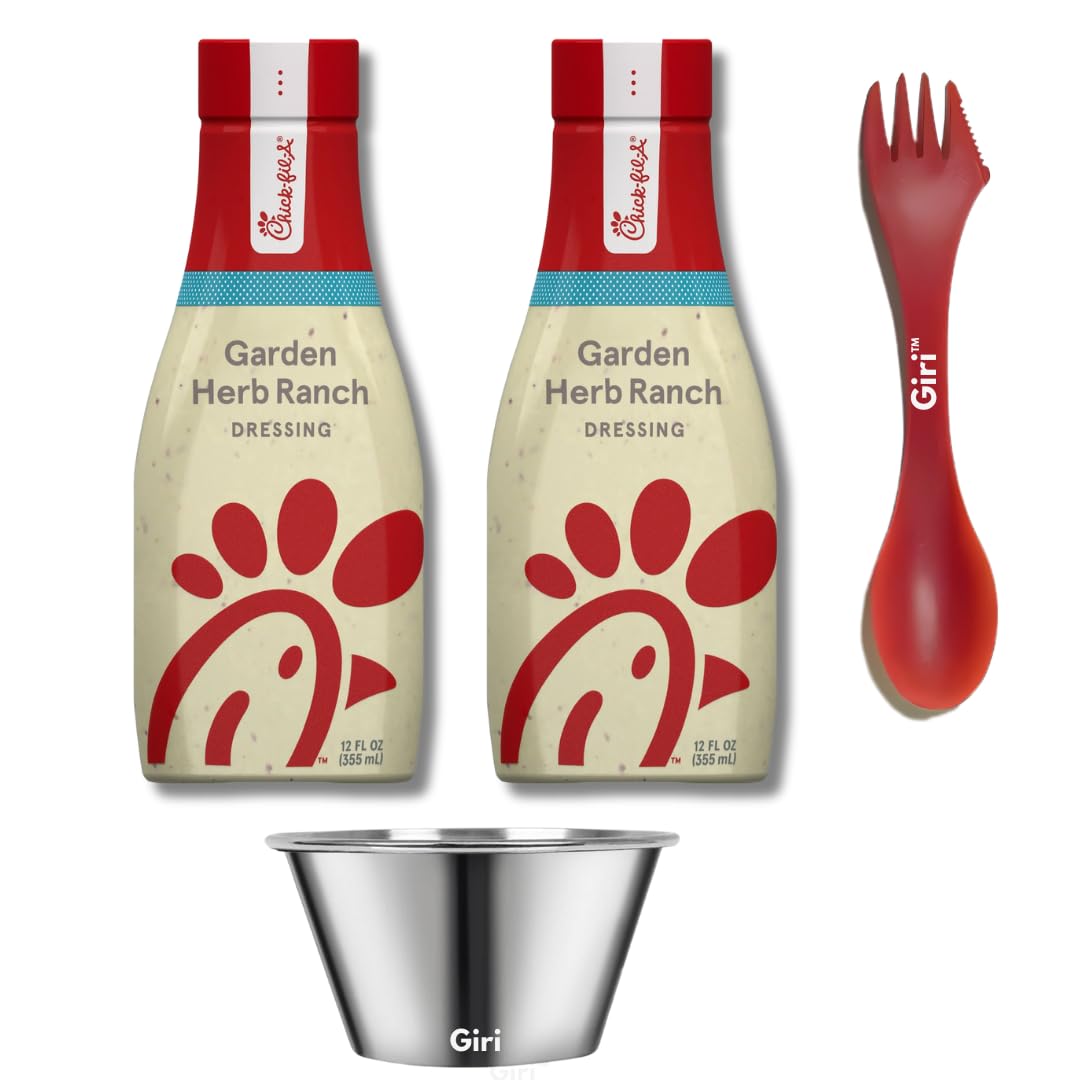 Giri Chick-fil-A Garden Herb Ranch Salad Dressing 12 oz 2-Pack with Plastic Spork and Stainless Steel Condiment Cup