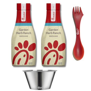 Giri Chick-fil-A Garden Herb Ranch Salad Dressing 12 oz 2-Pack with Plastic Spork and Stainless Steel Condiment Cup