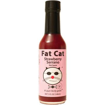 Strawberry Serrano Natural Hot Sauce by Fat Cat Gourmet | Sweet & Spicy Flavor | For Chicken, Seafood, Pork, Ham & More | Mild H