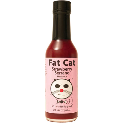 Strawberry Serrano Natural Hot Sauce by Fat Cat Gourmet | Sweet & Spicy Flavor | For Chicken, Seafood, Pork, Ham & More | Mild H