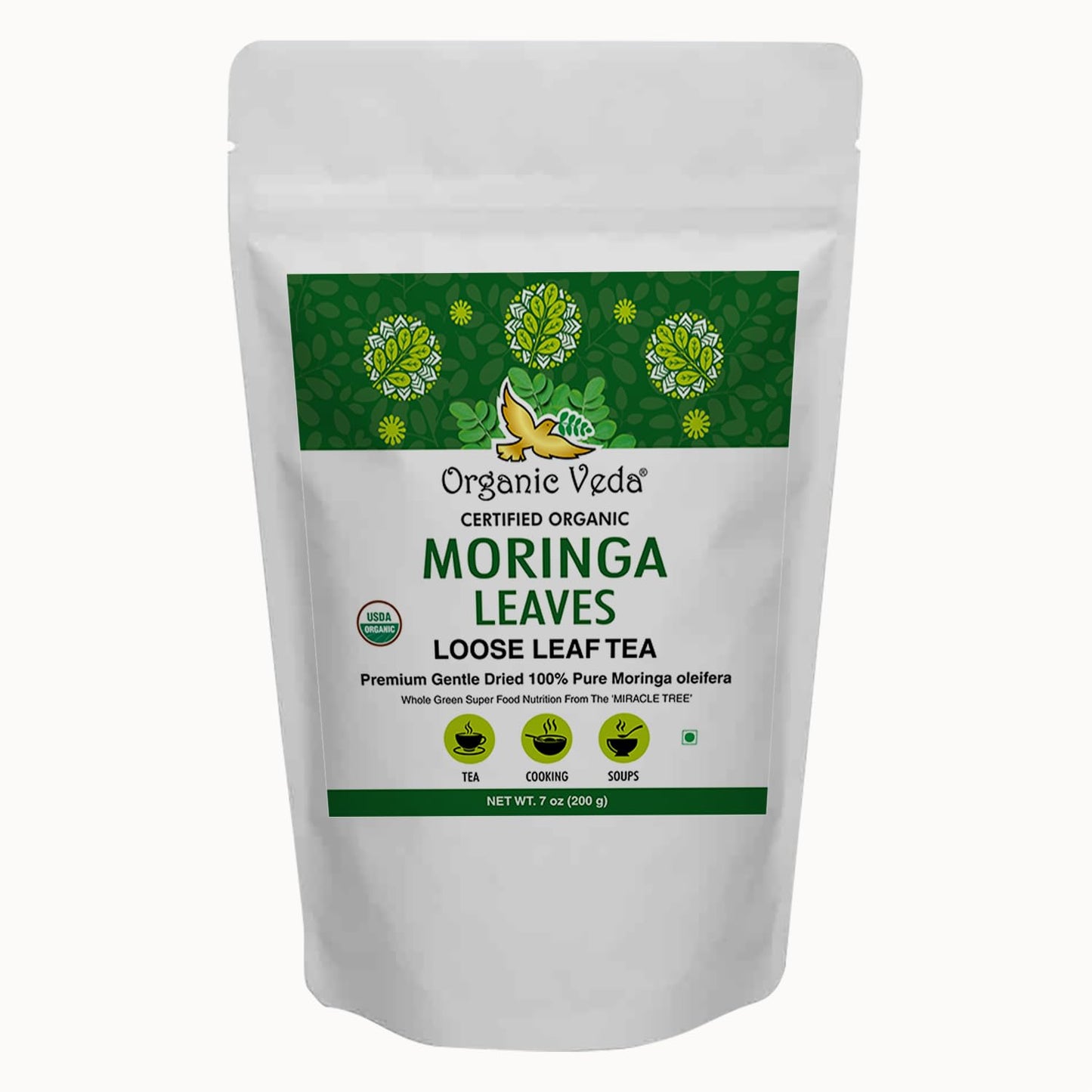 Organic Veda Moringa Tea Leaves - 100% Organic Dried Leaves - Moringa Oleifera Loose Leaf For Herbal Tea - Antioxidants Rich, Naturally Boosts Energy, Supports Digestion & Immune System - 7Oz