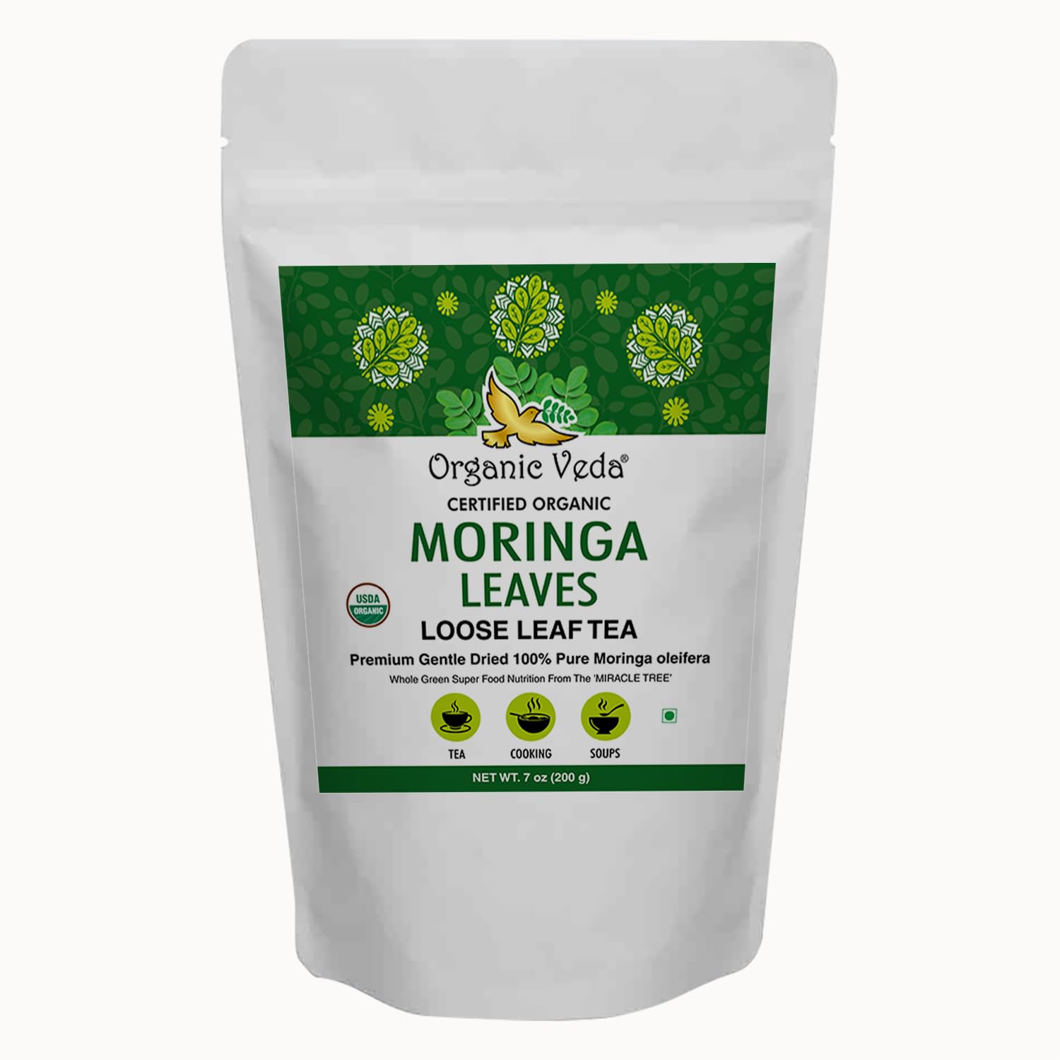 Organic Veda Moringa Tea Leaves - 100% Organic Dried Leaves - Moringa Oleifera Loose Leaf For Herbal Tea - Antioxidants Rich, Naturally Boosts Energy, Supports Digestion & Immune System - 7Oz