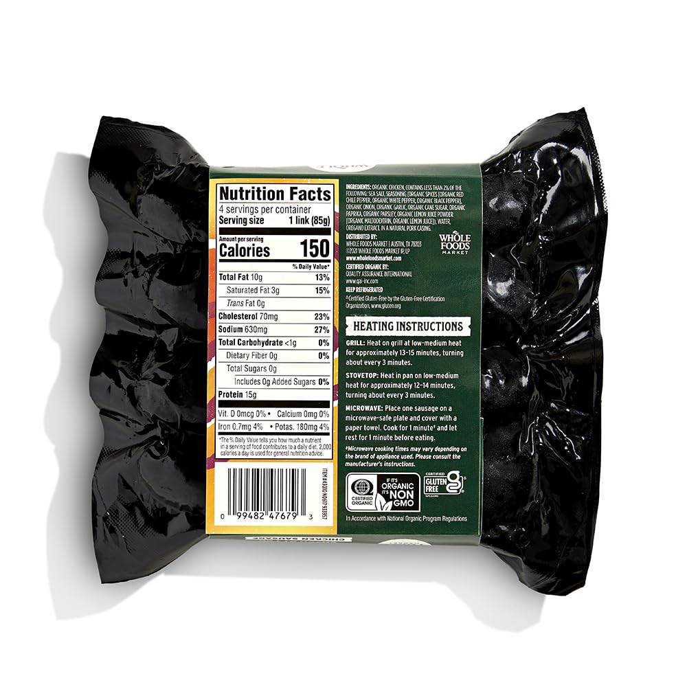 Whole Foods Market, Chicken Sausage Andouille Organic Step 3, 12 Ounce
