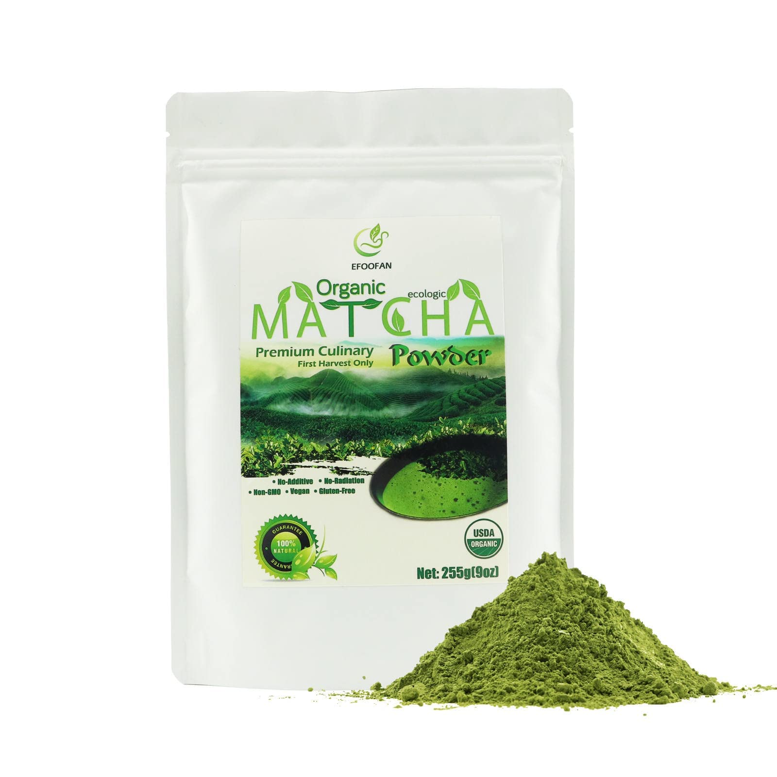 EFOOFAN Organic Matcha Tea - Culinary Grade, First Harvest, 9OZ, Pomona Green