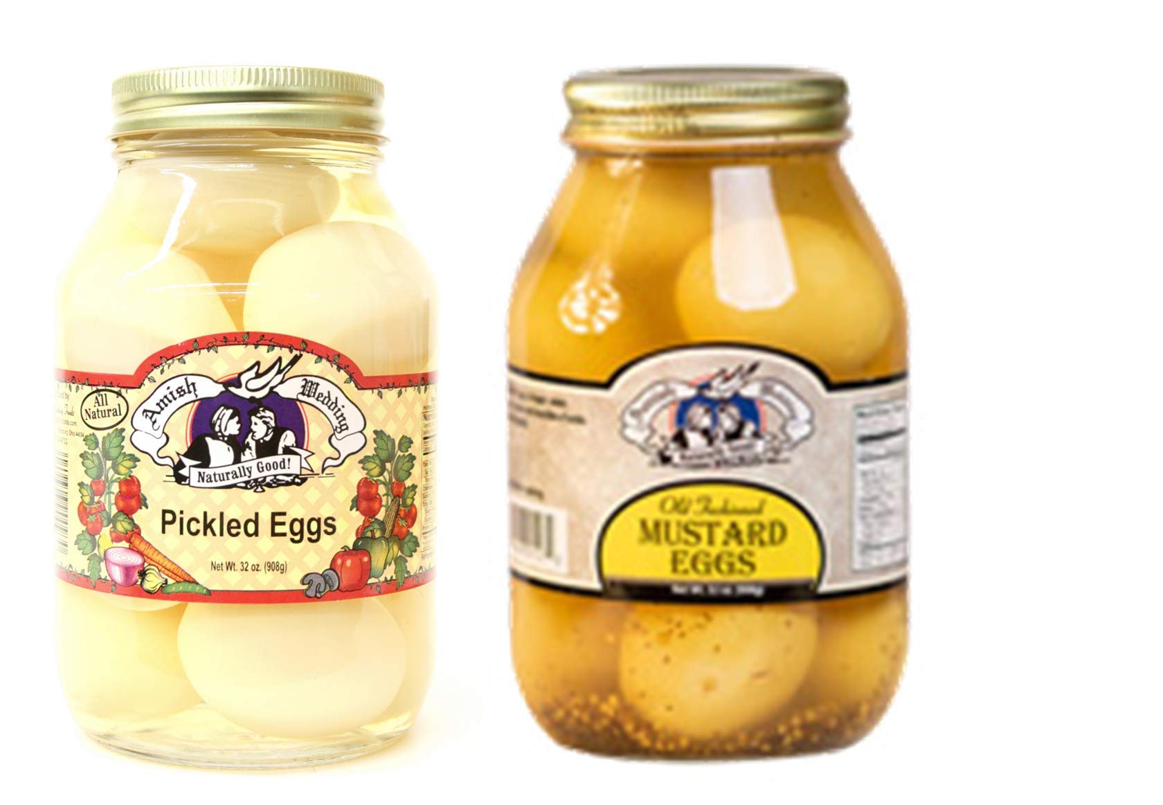 Amish Wedding Pickled Eggs & Mustard Eggs Variety 2-Pack, 32 oz. Jars