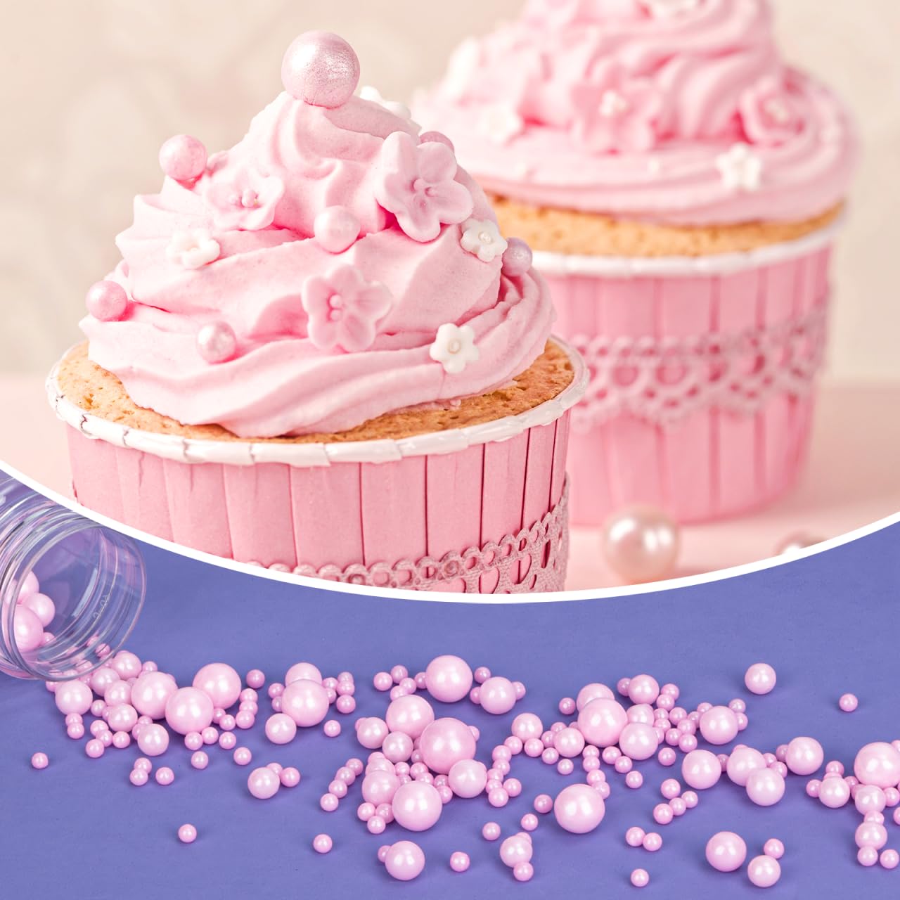 Twisweet Pink Pearl Sprinkles For Cake Decorating, Edible Sugar Pearls For Baking, Mix Size, Cake Topper Cupcake Cookie Ice Cream Dessert Decorations, Baby Shower Wedding Birthday Valentine Supplies (130G/4.58Oz)