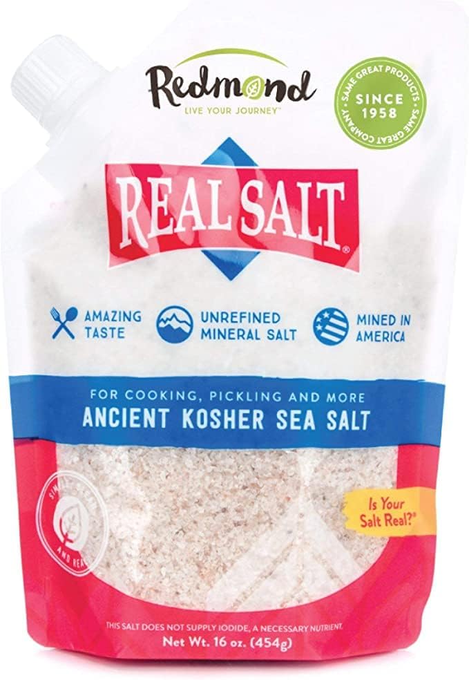 Redmond Real Sea Salt - Natural Unrefined Gluten Free Kosher, 16 Ounce Pouch (6 Pack)