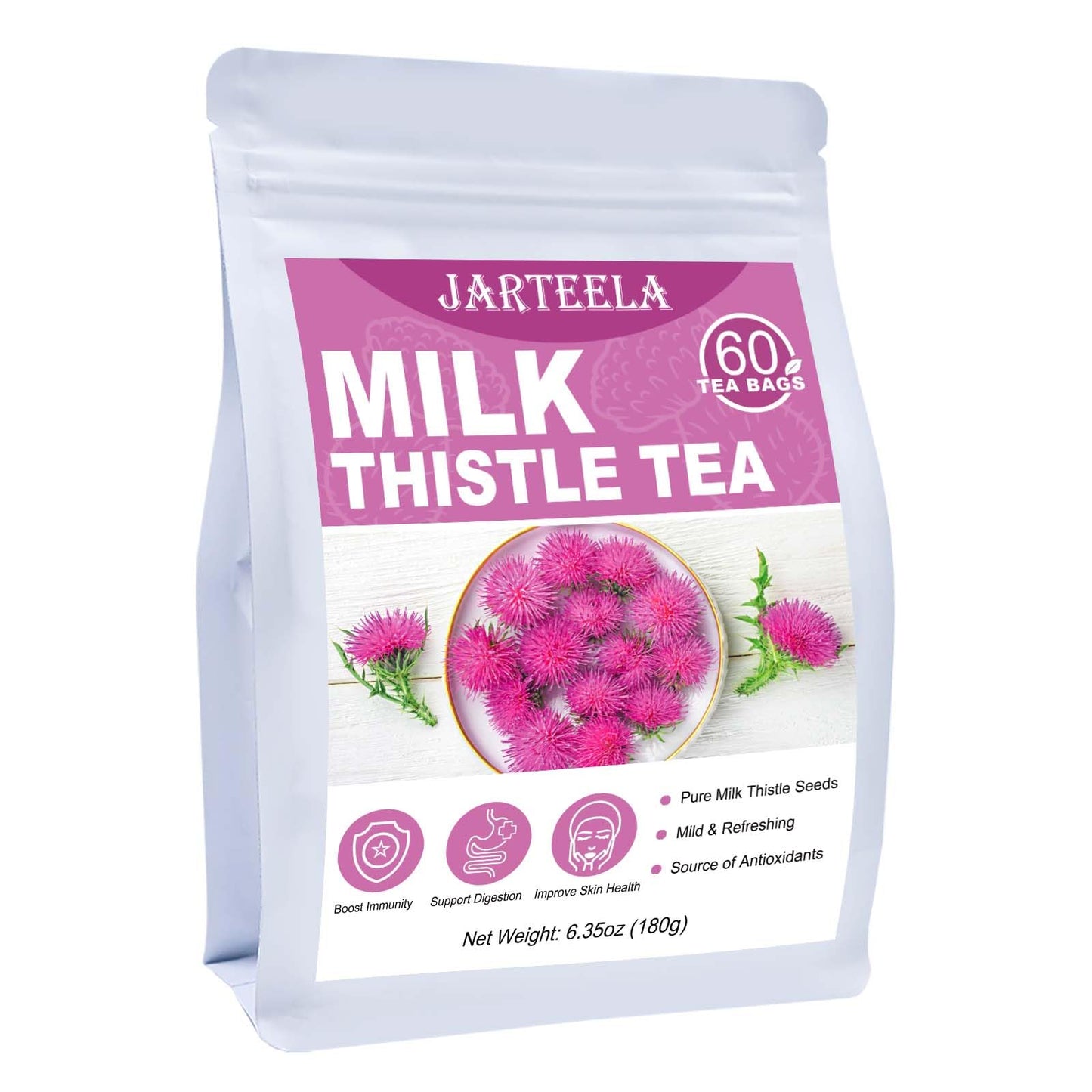 Jarteela - Milk Thistle Tea Bag  3G X 60 Count - Pure Milk Thistle Seeds - Natural Herbal Tea Bags - Non-Gmo - Energy Blend-Free Tea