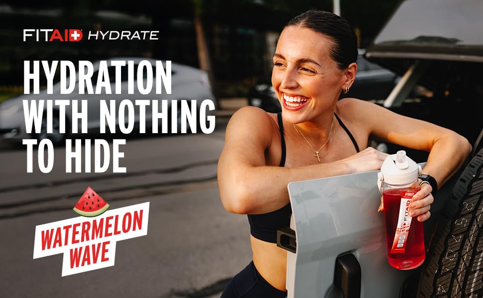 LIFEAID FITAID Hydrate Clean Electrolyte Mix  Zero Sugar  Balanced Electrolyte Ratios: 600mg Sodium  500mg Potassium  125mg Magnesium  Watermelon Wave  for Exercise & Active Hydration  14 Sticks