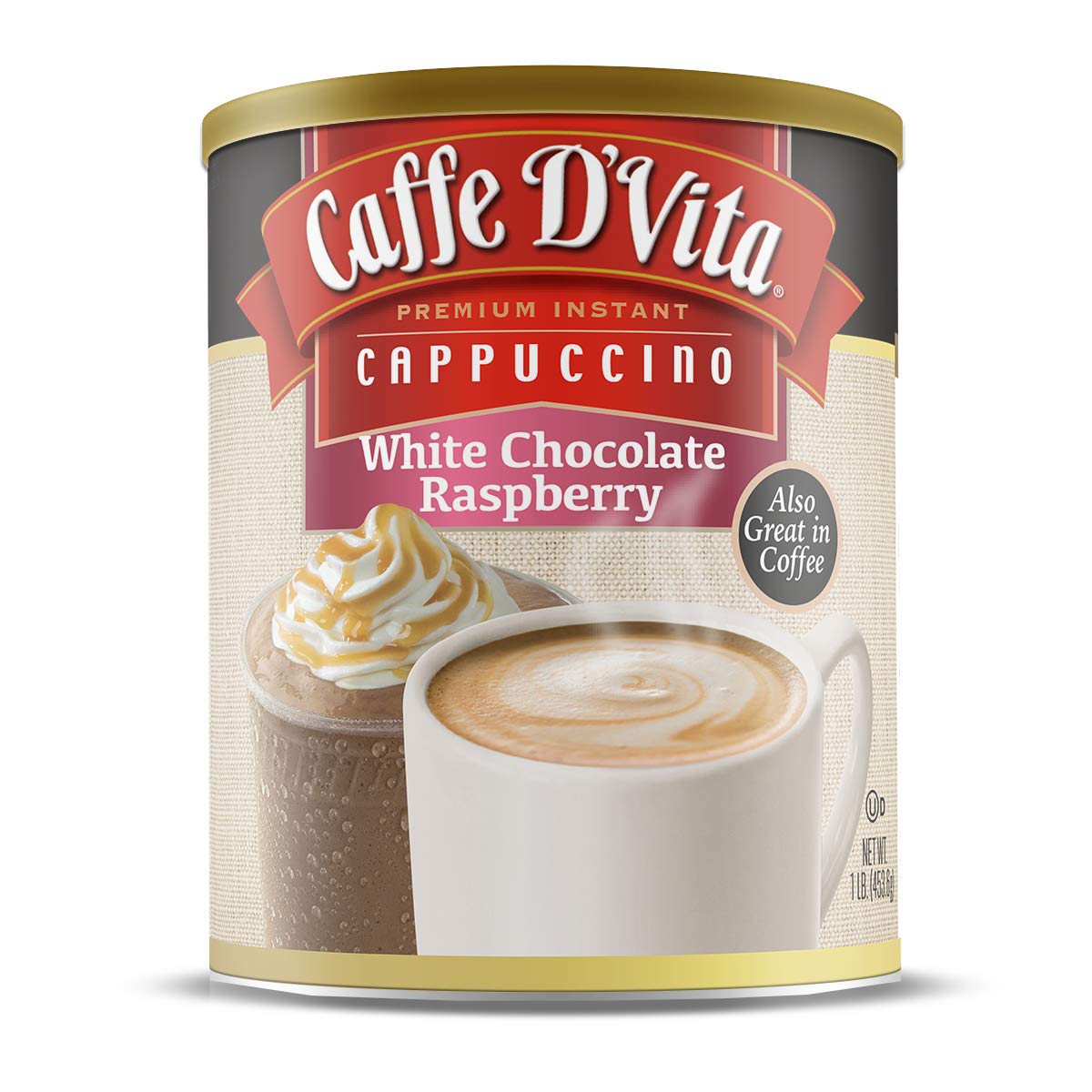 Caffe DVita White Chocolate Raspberry Cappuccino Mix, Gluten-Free, 16 Oz Can, 6-Pack