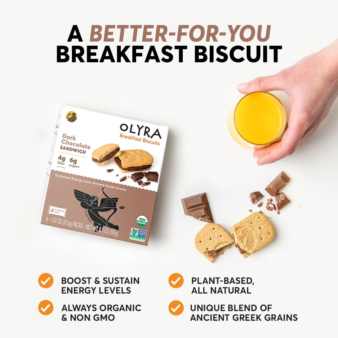 Olyra Dark Chocolate Sandwich Breakfast Biscuits, Healthy Snacks for Kids and Adults, Low Sugar, High Fiber, Vegan Organic Cooki
