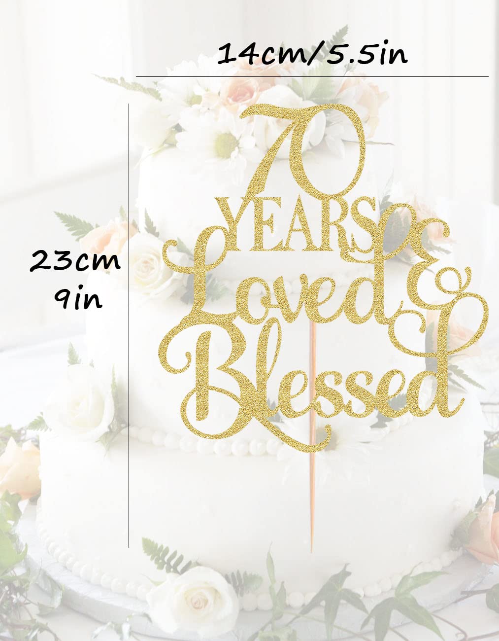 AHAORAY 70th Birthday Cake Topper - Gold Glitter Cardboard Decoration, Model CT-70YEARS