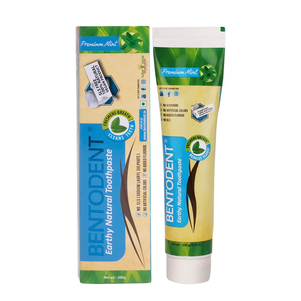 Bentodent Natural Toothpaste For Family Including Kids - Fresh Breath, Plaque Removal By Brushing (Premium Mint)