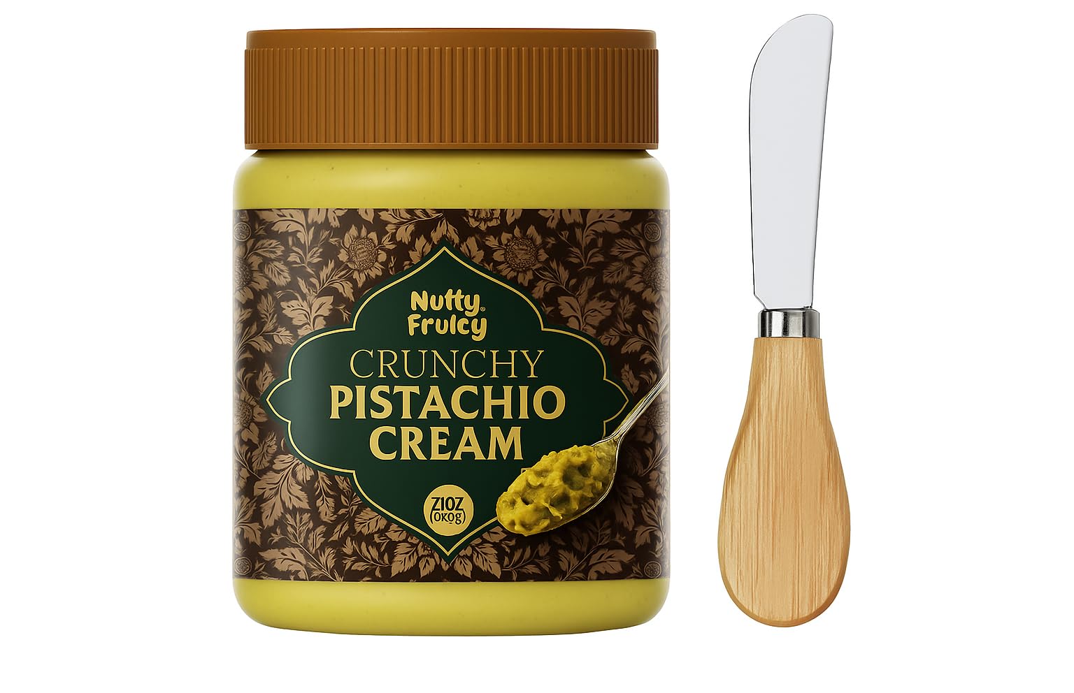 Crunchy Pistachio Cream - 21 Oz Dubai Style Kadaif Spread | Silky Pistachio Butter With Nutty Crunch | Top-Grade Dessert & Pastry Filling | Perfect For Smoothies  Chocolate Bars & Baking Including A Spreader Cutting Tool