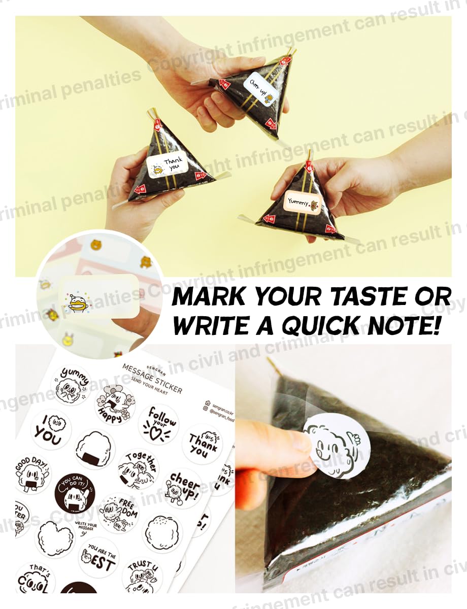 Korean Seaweed Wrappers For Triangular Onigiri Rice Ball 40 Sheets + 48 Cute Character Sealing Stickers - Twice Roasted Onigiri