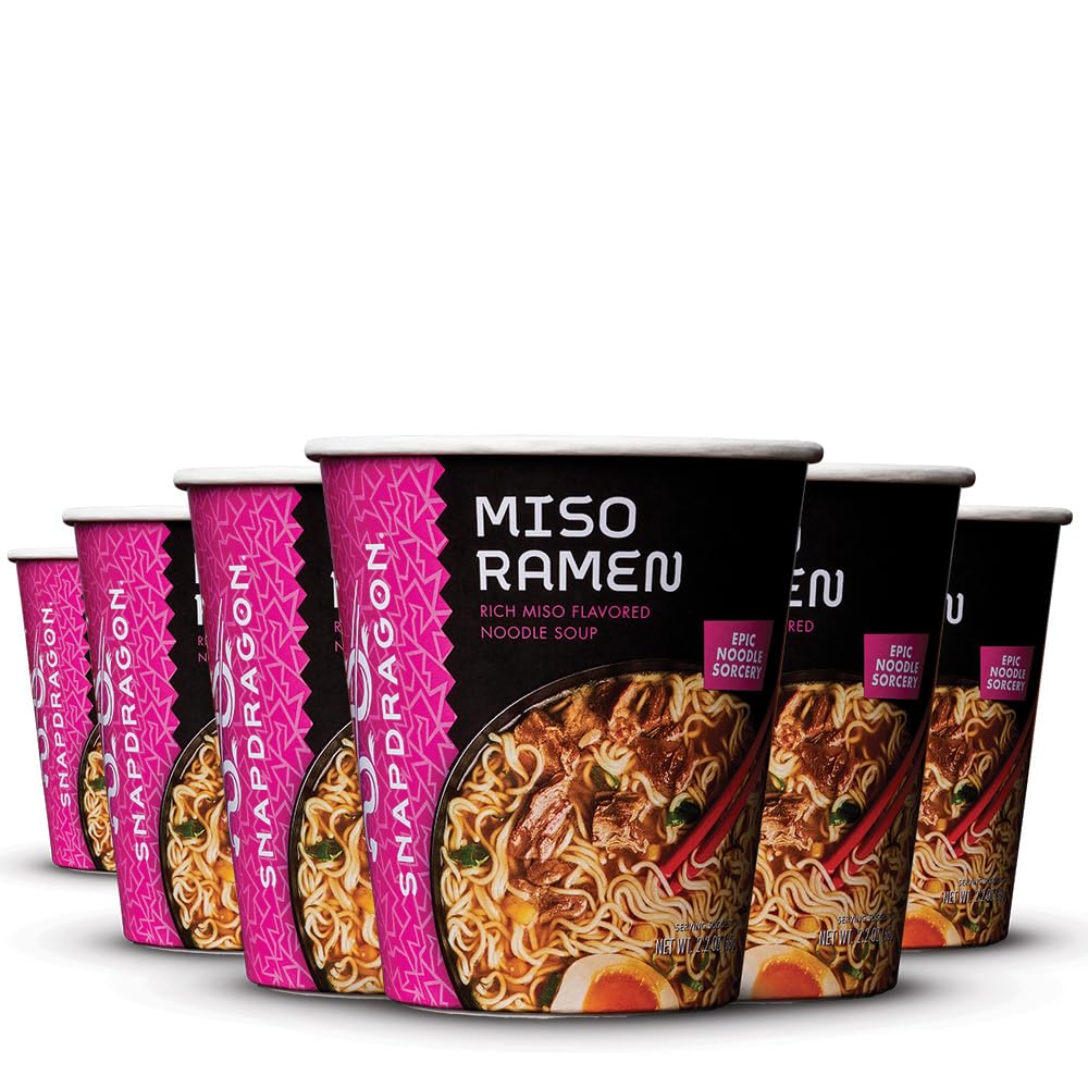 Snapdragon Miso Ramen Cup Noodles - 6 Pack Instant Ramen Bowl with Authentic Wheat Noodles, Soup Sauce Base, Vege Pack and Flavo