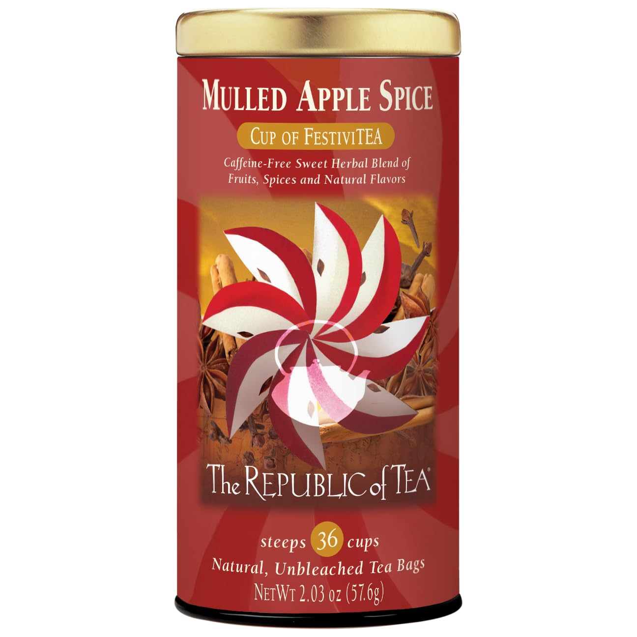 The Republic of Tea Mulled Apple Spice Herbal Tea, 36 Bags, Naturally Caffeine Free, Model 0742676406518
