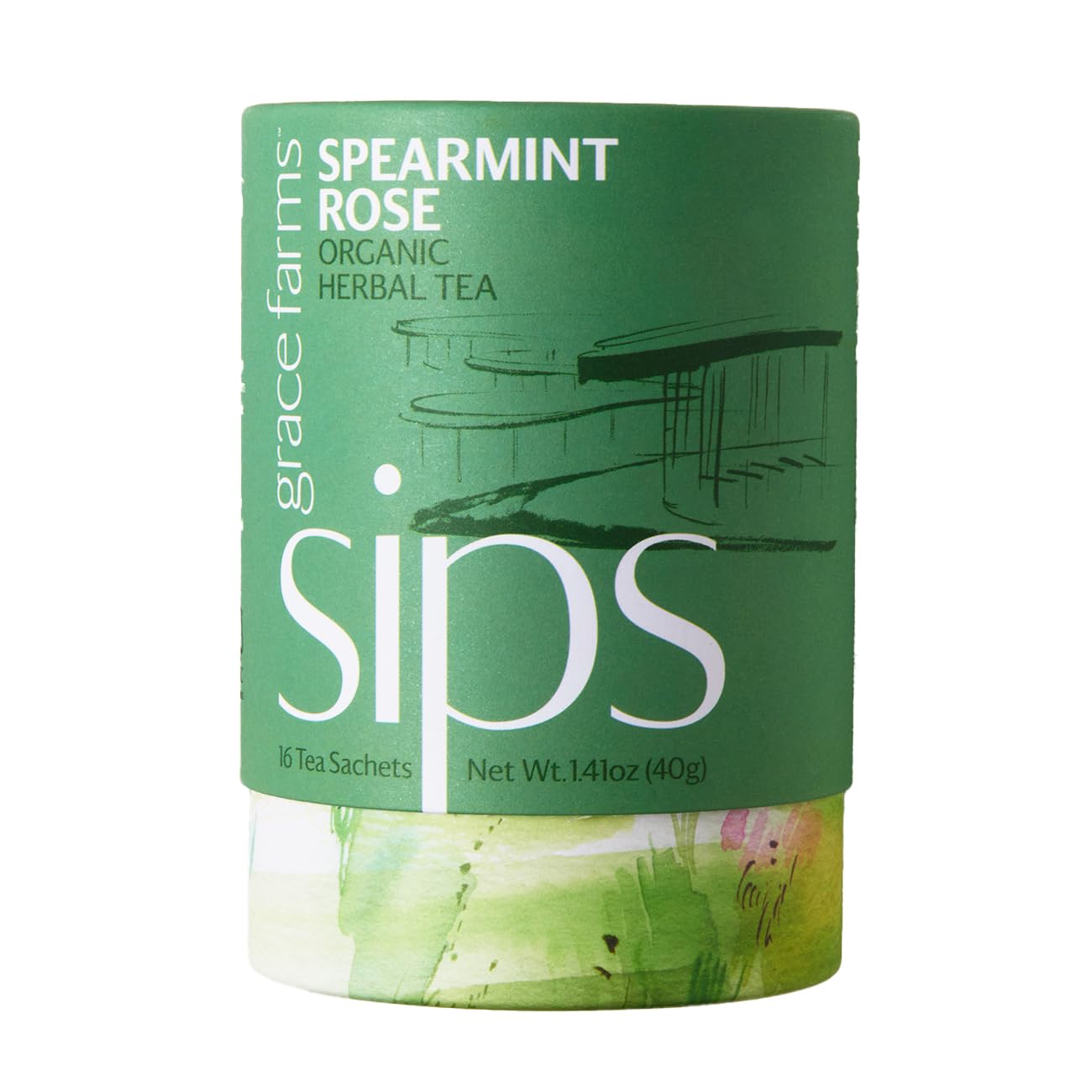 Grace Farms Organic Spearmint Rose Herbal Tea - Caffeine Free, Fair Trade, 16 Pyramid Sachets