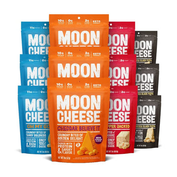 Moon Cheese Bites Bundle, Cheddar, White Cheddar, Gouda & Get Pepper Jacked, 2-Ounce, 12-Pack, Lunch Or Snack