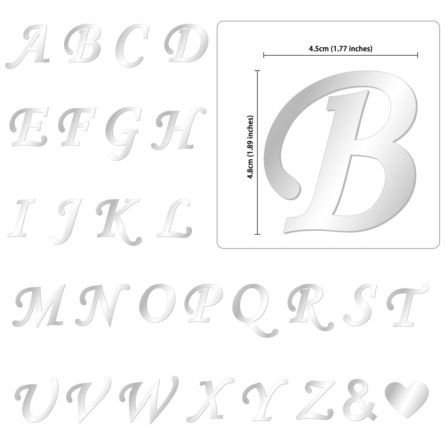 Gyufise 28Pcs Silver Acrylic Alphabet Cake Toppers Diy Custom Cupcake Toppers A-Z Letter Mirrored Gold Picks For Personalized Na