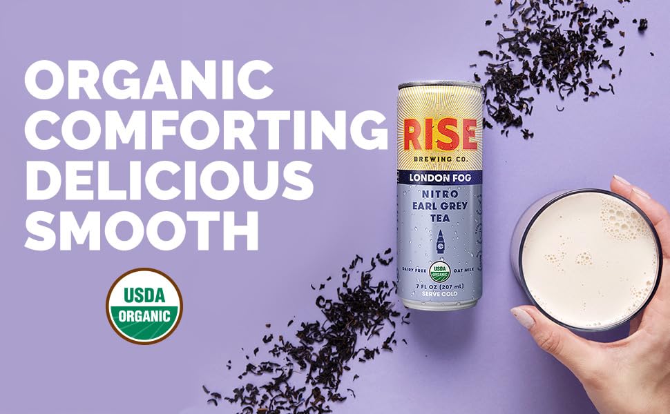 Rise Brewing Co. London Fog Earl Grey Tea, Oat Milk Nitro Latte, Vegan, Usda Organic, Non-Gmo, Clean Energy, 7 Fl. Oz. Cans (12