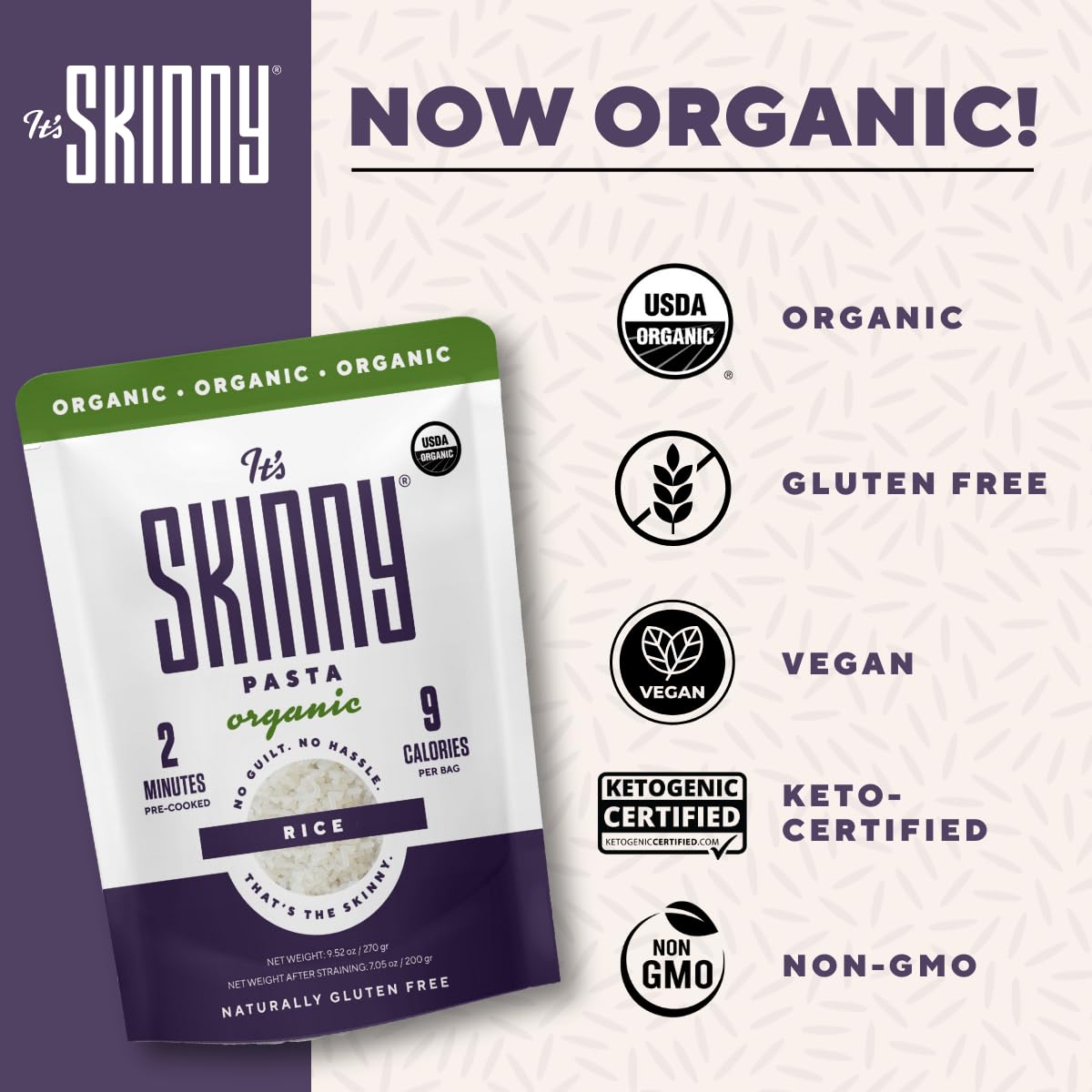 It'S Skinny Organic Orzo Pasta - Rice Shaped Pasta Pre-Cooked Konjac Noodles Pasta, Low Carb & Low Calorie High Fiber, Sugar Fre
