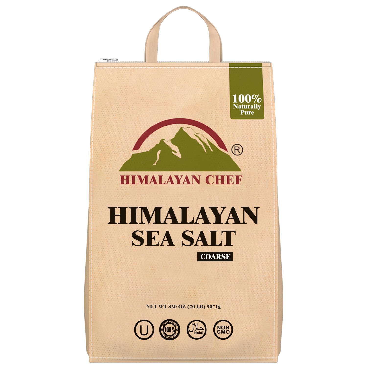 Himalayan Chef Sea Salt, Coarse Grain, 320 Ounces Resealable Bag, Pure & Natural Sun Dried Sea Salt, Unrefined, Gluten Free, Gri