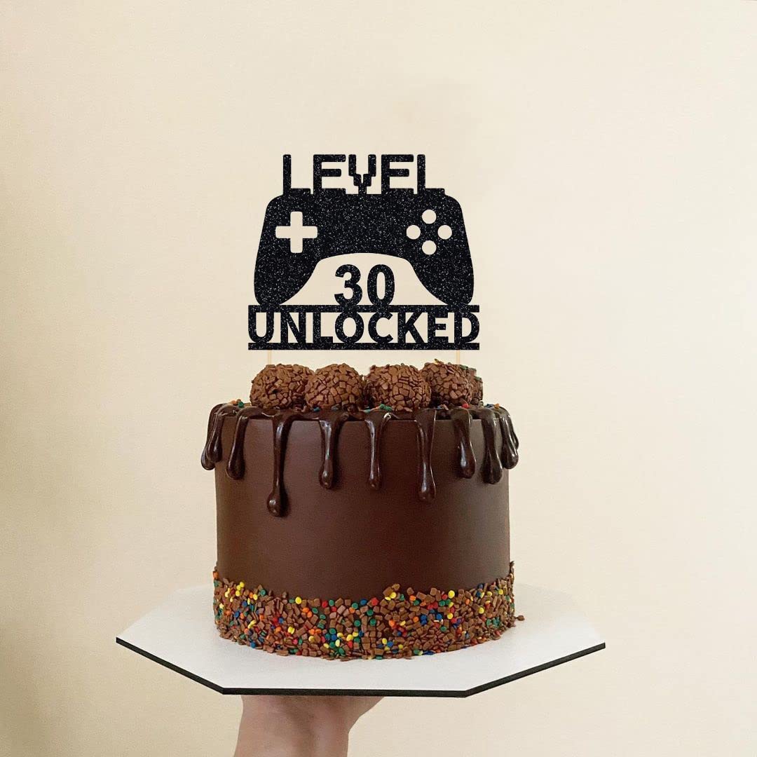 Level 30 Unlocked Cake Topper, Video Game Cake Topper, Game Controller Cake Topper For 30Th Birthday Party Decoration