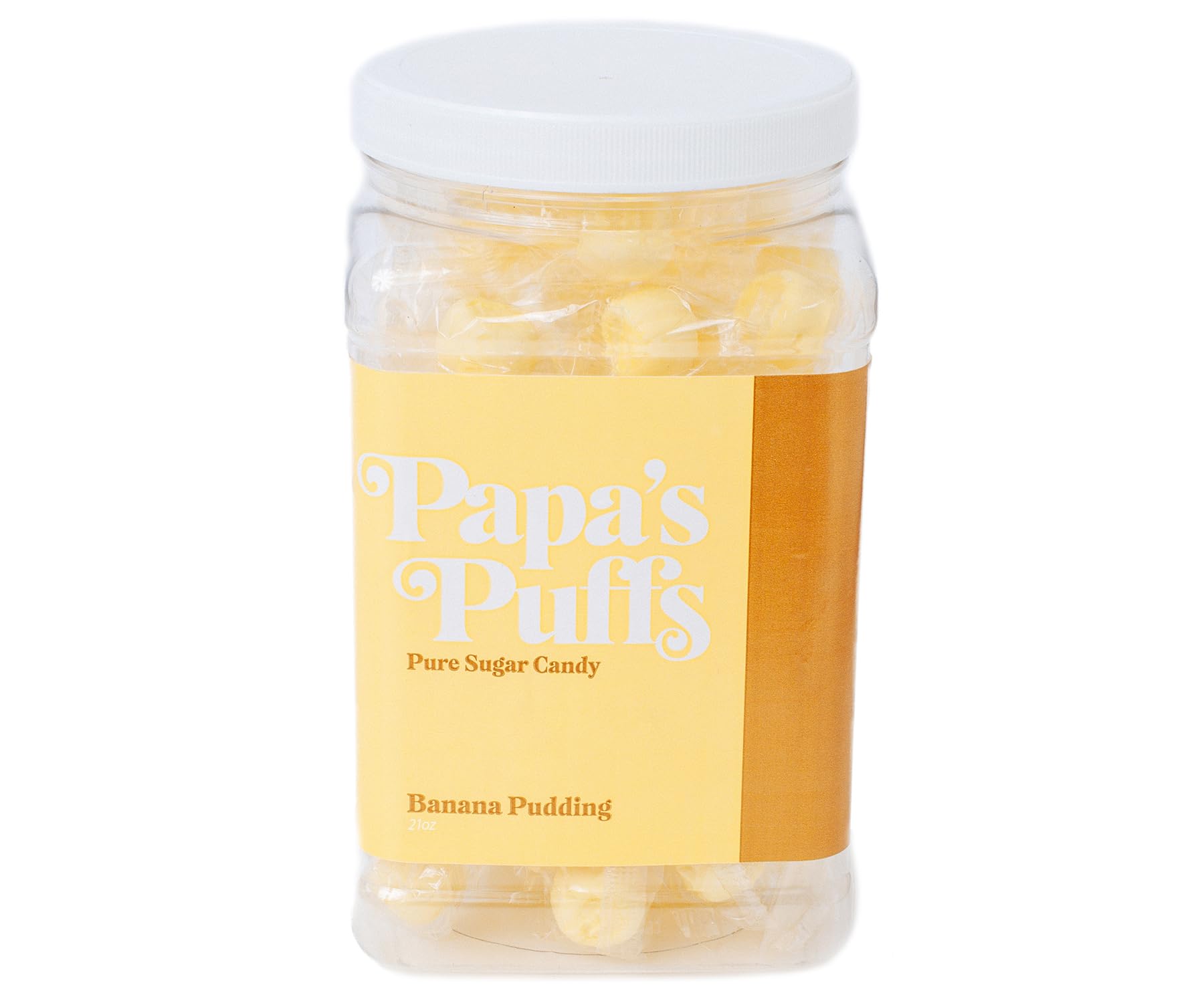 Papa'S Puffs Banana Pudding Flavored Pure Sugar Candy - Individually Wrapped In Resealable Tub - Fat-Free, Gluten-Free, Choleste