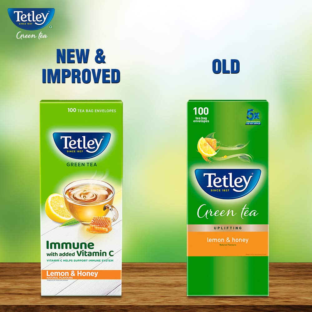 Tetley Green Tea Immune With Added Vitamin C, Lemon And Honey, 100 Tea Bags