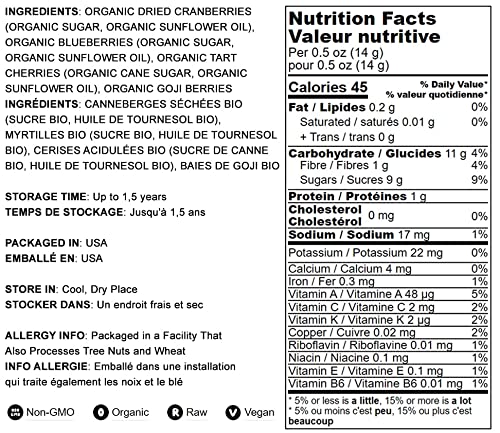 Food To Live - Organic Yummy Berries Mix, 12 Ounces A Blend Of Non-Gmo Dried Cranberries, Blueberries, Cherries, Goji Berries, V