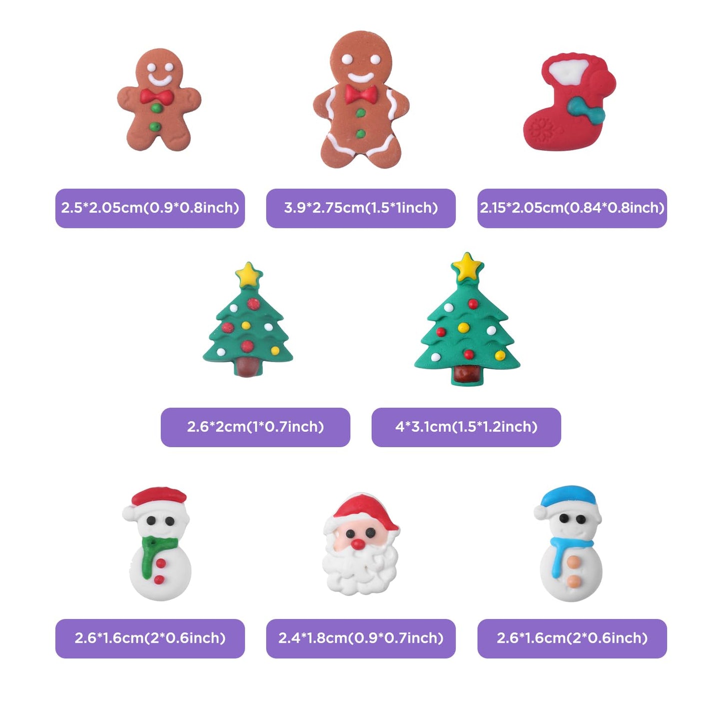 Royal Icing Cake Decorations - Gingerbread Man  Snowman  Santa Claus  Christmas Stocking for Merry Christmas Party (26 Count)