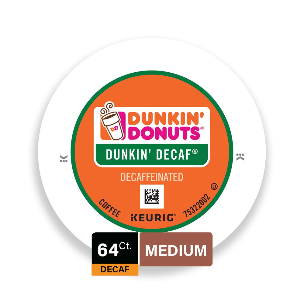 Dunkin Donuts Medium Roast Decaf Coffee, 64 K Cups for Keurig, 64 Count