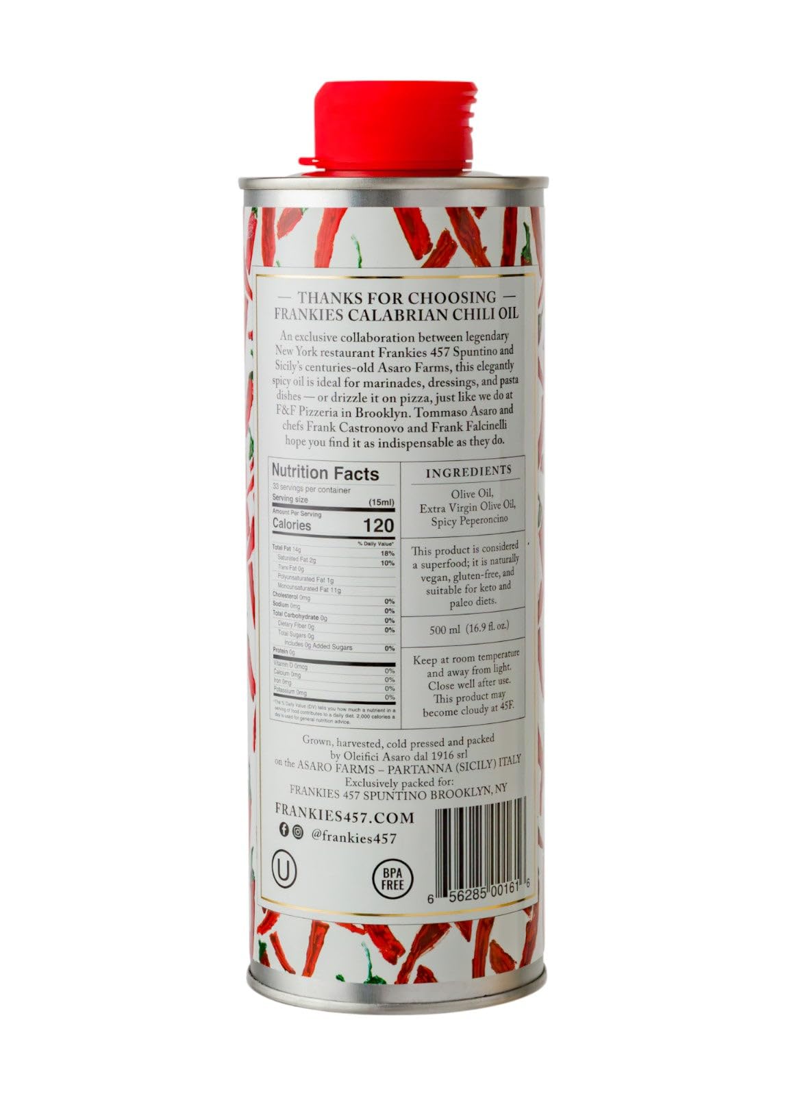 Frankies 457 Spicy Calabrian Chili Oil - Premium Extra Virgin Olive Oil And Italian Chilis - Harvested In Sicily - Rich In Flavo
