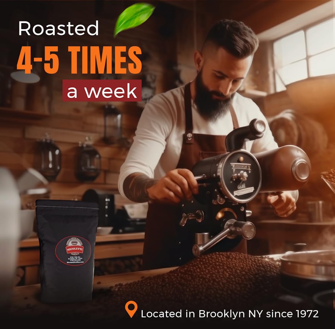 Nicoletti Coffee Original Espresso Roast 12oz Whole Beans (Made in Brooklyn since 1972) Fresh Roasted Espresso to order with dat