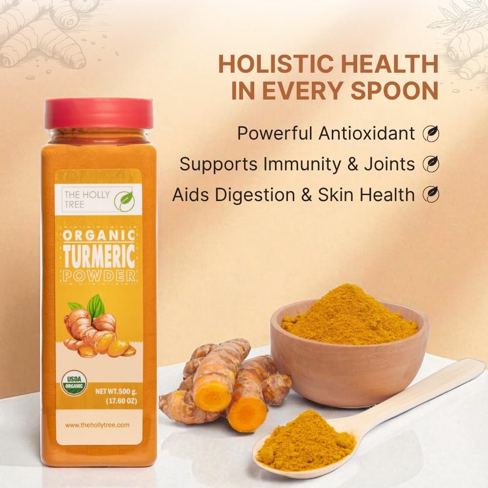 Organic Turmeric Powder 17.60 oz - Turmeric Powder Organic for Cooking  Drinks & Skin - USDA Certified  Ground Turmeric Spice  Gluten Free - The Holly Tree