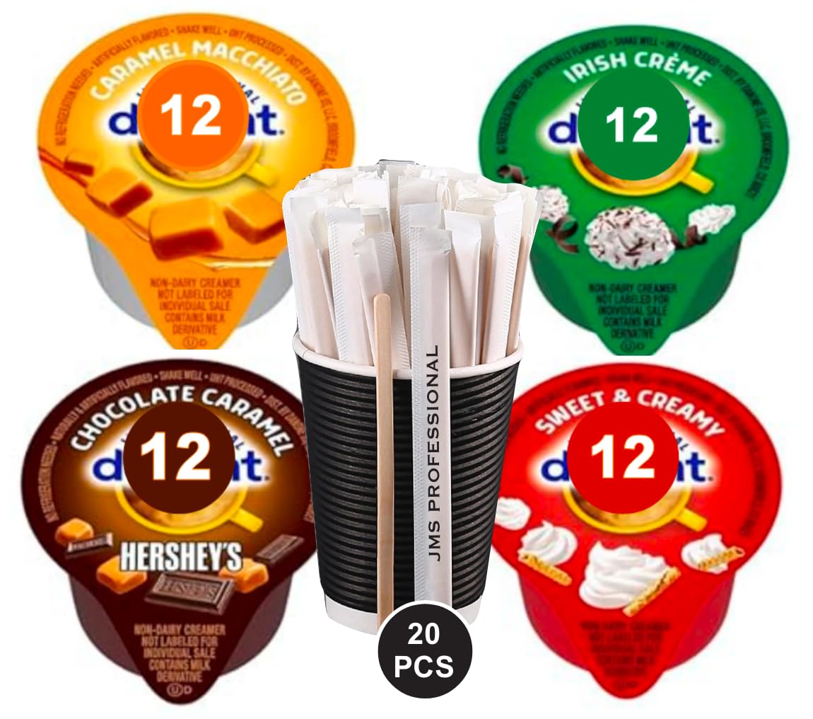 Coffee Creamer Singles Variety Pack Packaged by JMS PROFESSIONAL, Intearnational Dealight Mini Coffee Creamer & Mini Moos 4 Fla