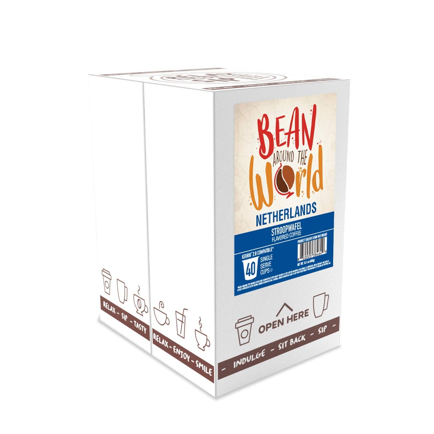 BEAN AROUND THE WORLD Flavored Coffee Compatible with Keurig 2.0, Stroopwafel, 40 Count