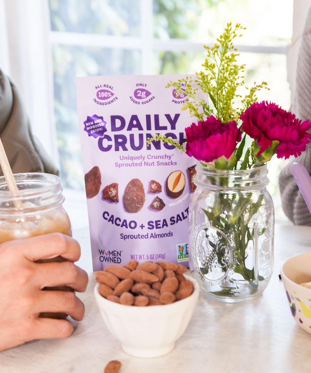 Daily Crunch, Cacao And Sea Salt Sprouted Almond, Minis (1.5Oz, Pack Of 8)- Sprouted And Dehydrated For A Unique Crunch, Keto Fr