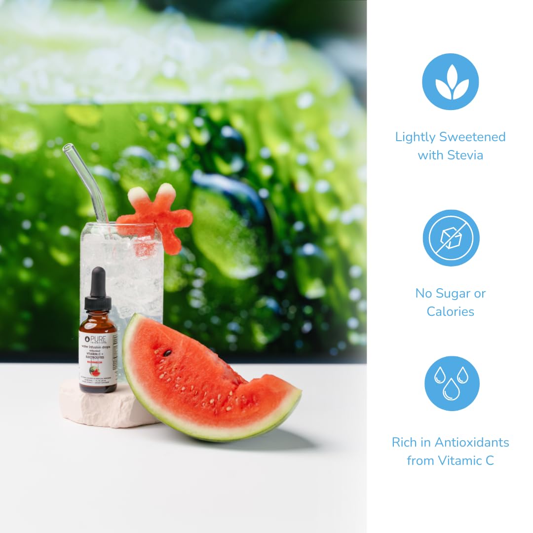 Pure Inventions Antioxidant Vitamin C Electrolytes Watermelon Drops - 1 Fl Oz - No Sugar, No Calories, 30 Servings