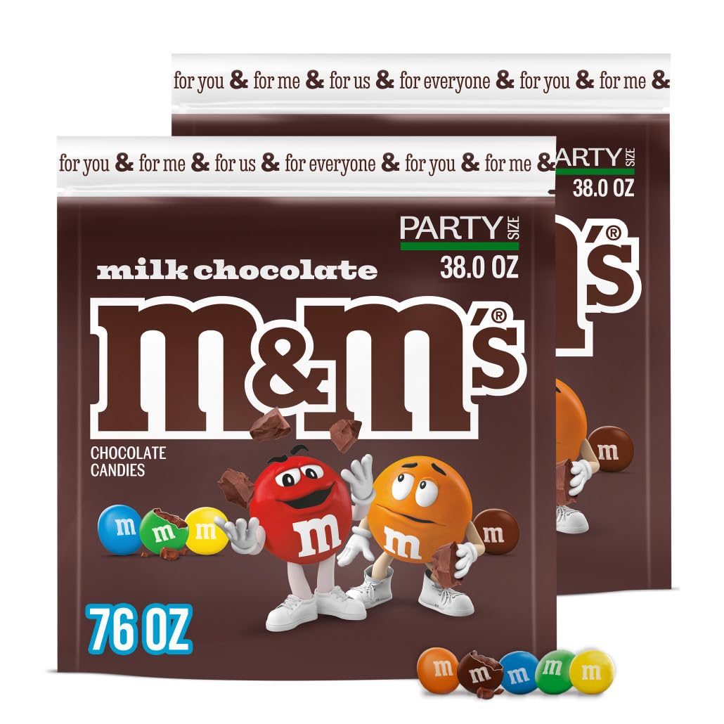 M&M S Milk Chocolate Candy, Party Size, 38 oz Bag (Pack of 2)