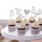 Donoter Cupcake Toppers, 48 Pcs Silver Diamond Ring Heart Cake Picks for Wedding Engagement Party Decorations