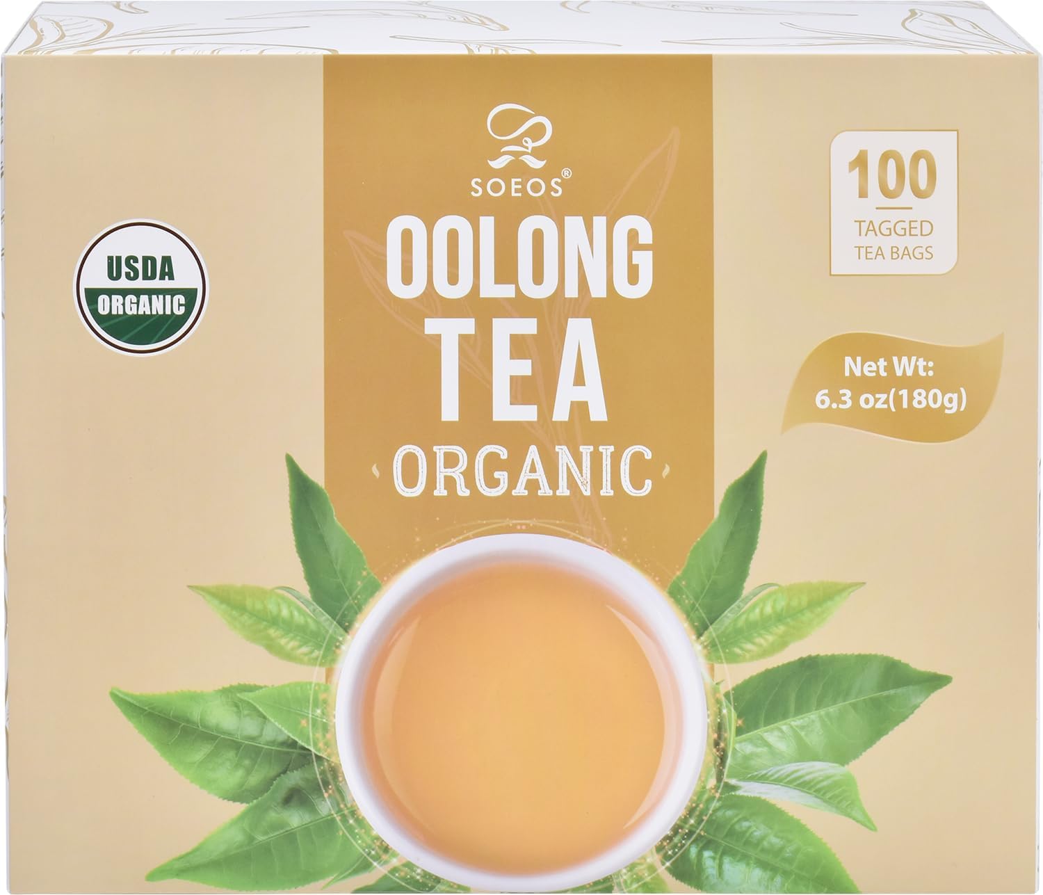 Soeos Organic Oolong Tea  100 Tea Bags  Low Caffeine  6.3 Ounce  Hot and Cold Brew  Fresh and Healthy Oolong Tea