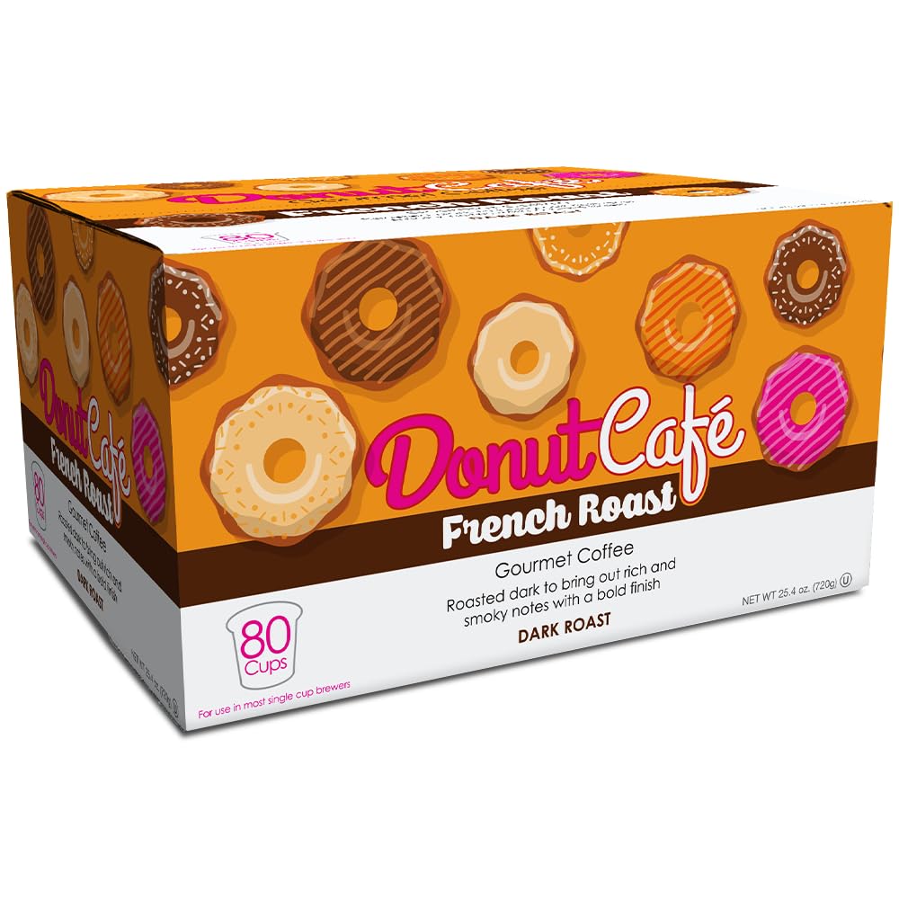 Donut Café – Gourmet Single Serve Coffee Pods For Keurig K-Cup Malt-Inspired, Dark Roast, 100% Arabica, Non-Gmo & Gluten Free, French Roast Blend, 80 Count