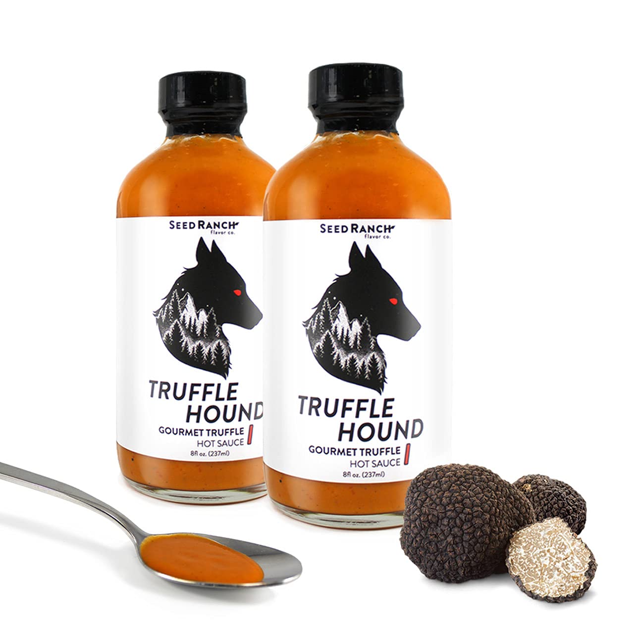 Seed Ranch Gourmet Truffle Hound Hot Sauce, Medium Heat, 8 Fl Oz (Pack of 2), Vegan, Non-GMO, Great for Pasta, Pizza & Sriracha Lovers
