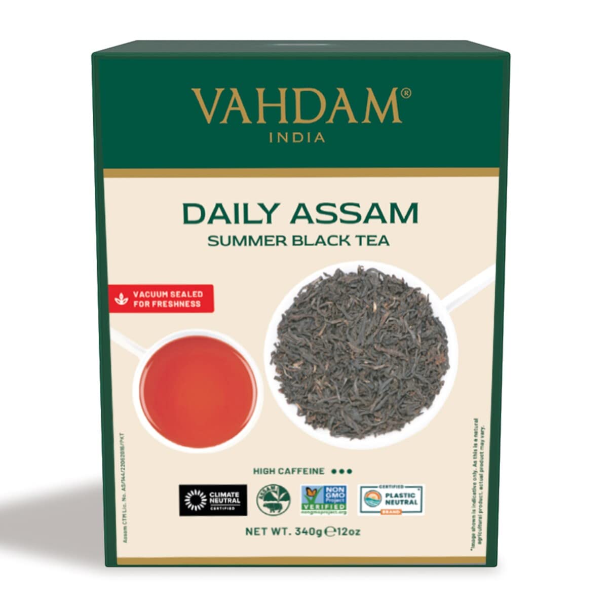 Vahdam, Assam Black Tea Leaves (340G/12Oz) 170+ Servings | High Caffeine, Non Gmo, Gluten Free | Strong, Malty & Rich | Pure Unblended Single Origin Black Loose Leaf Tea | Vacuum Sealed