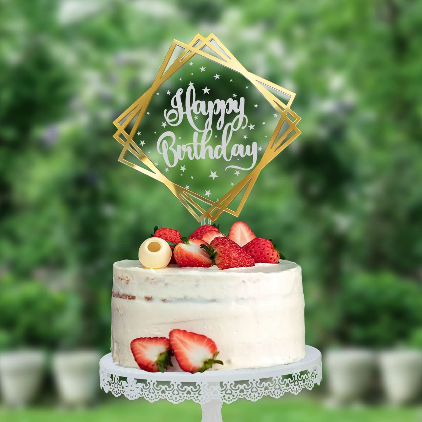 Hzgueostb Happy Birthday Cake Toppers,Led Double Sided Acrylic Mirror Gold Cake Decorations With Gift Card For Birthday Party De