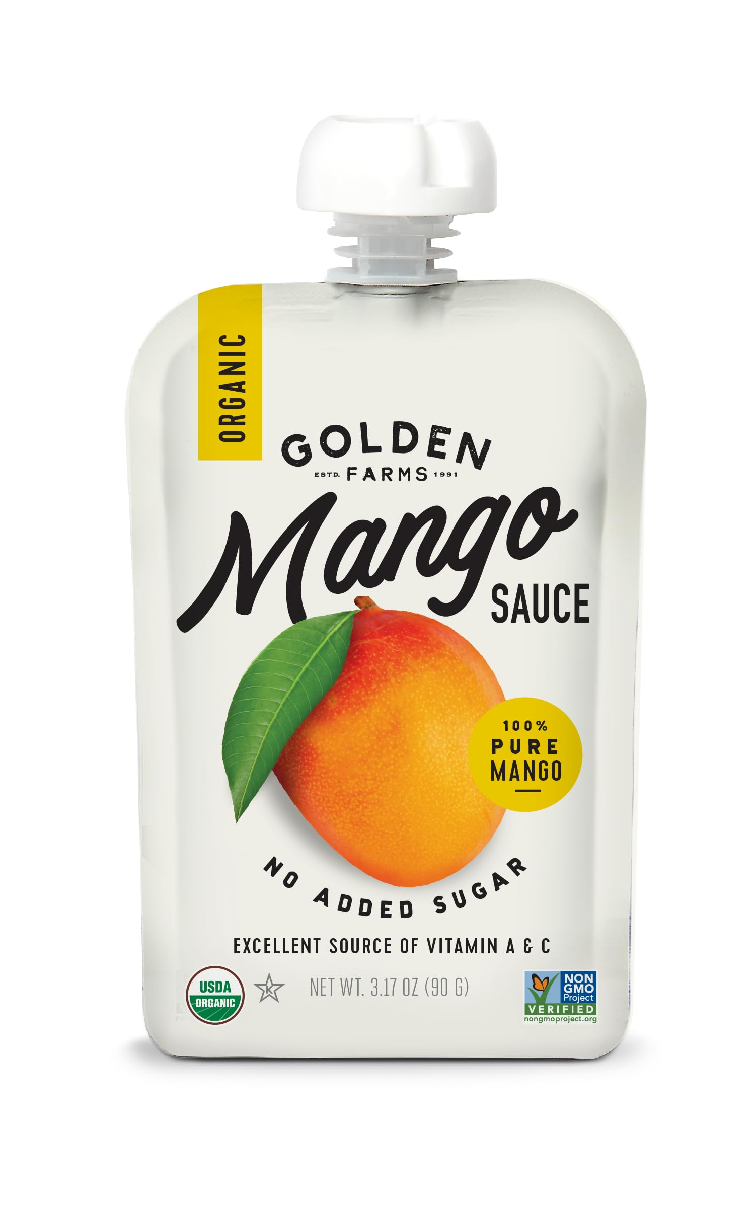 Golden Farms Mango Pouches, Single Ingredient Healthy Snacks, 100% Pure Fruit, No Added Sugar, Vegan, Gluten-Free, Kosher, Organ