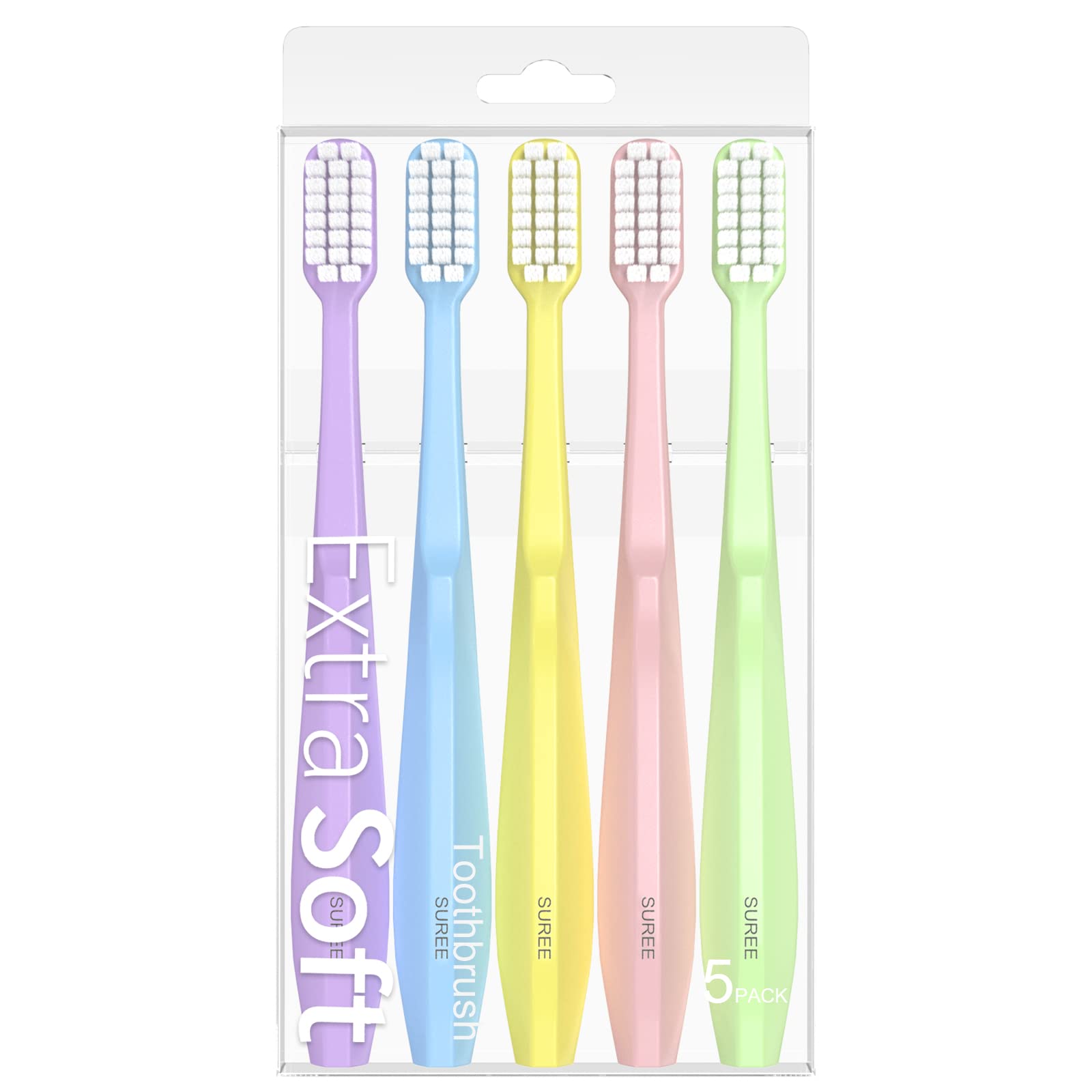Suree Extra Soft Toothbrush For Sensitive Teeth And Gums (5 Pack), Ultra Soft Toothbrush With 10000 Micro Nano Bristles For Adul