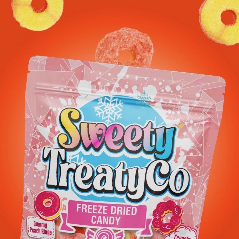 Freeze Dried Candy Peach Rings By Sweety Treatyco. - Deliciously Tangy, Nutrient-Rich & Gluten-Free Snacks - Easy To Carry 2 Oz
